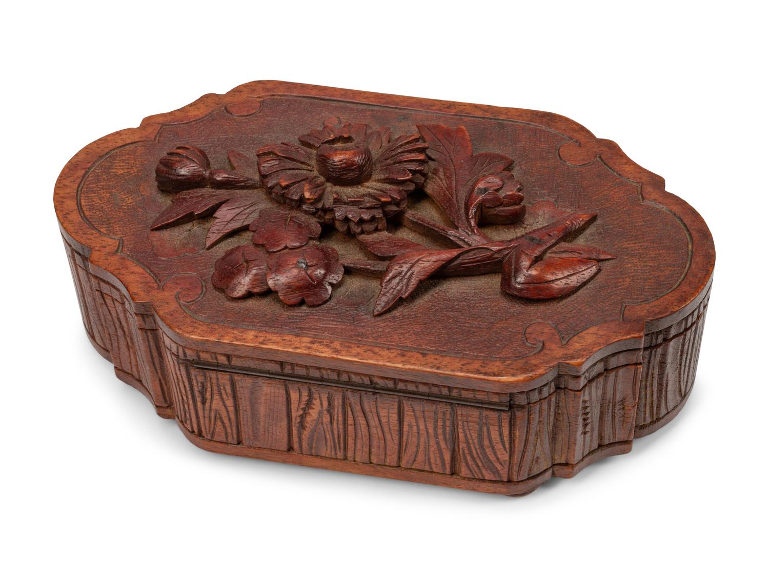 Six Continental Carved Wood Boxes