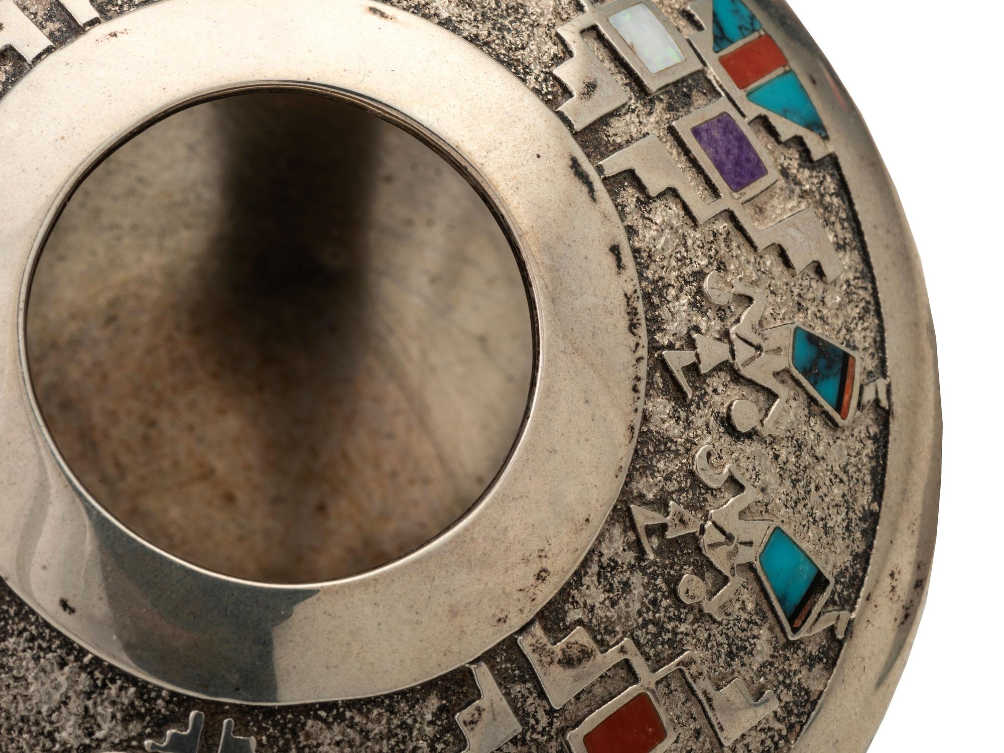 Navajo Sterling Silver Seed Jar, with Inlay