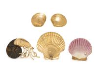COLLECTION OF YELLOW GOLD AQUATIC JEWELRY