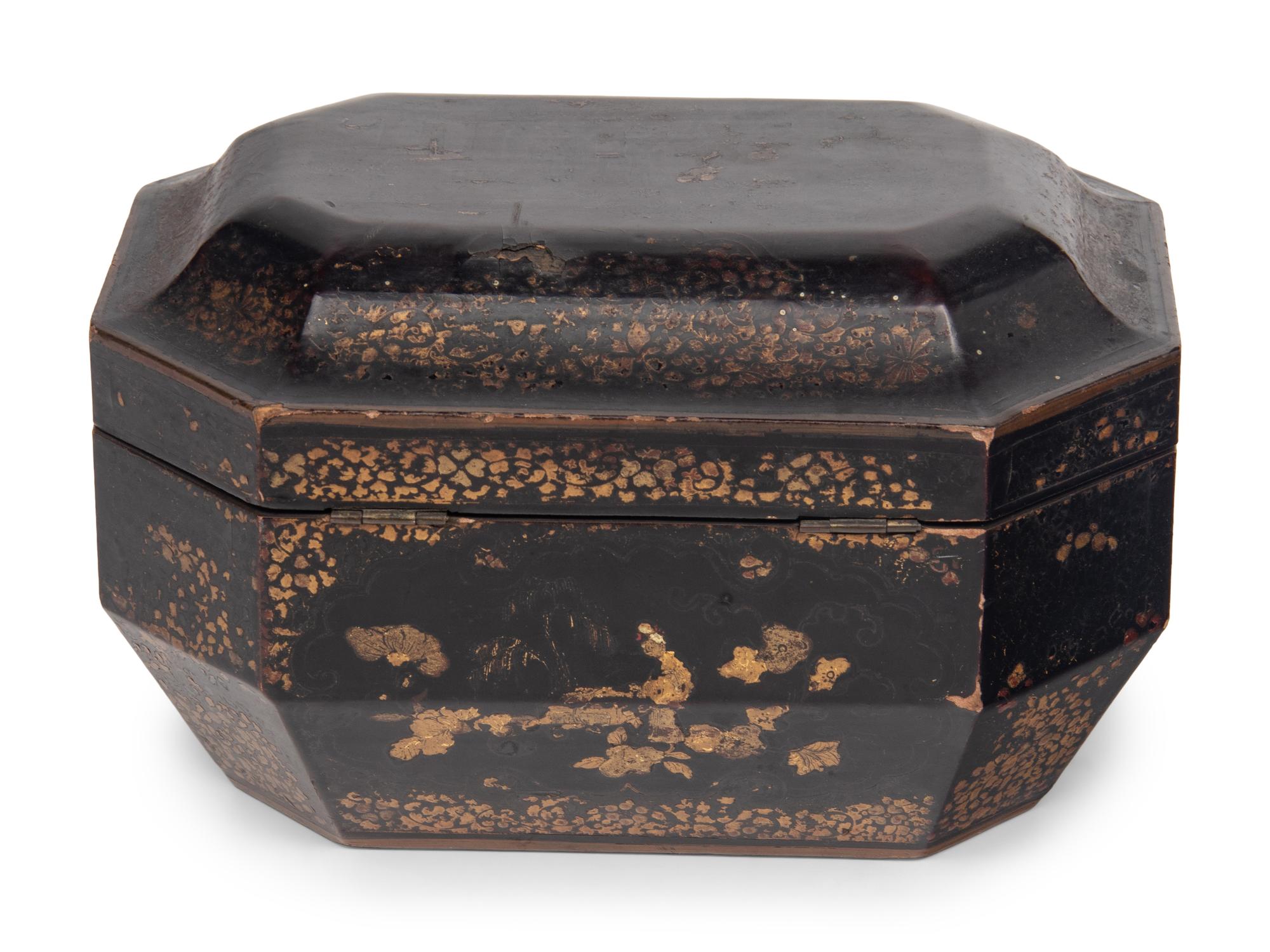 A Chinese Export Lacquer Tea Caddy
