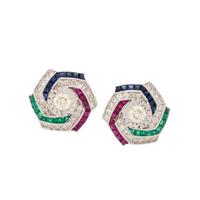 DIAMOND, RUBY, SAPPHIRE AND EMERALD EARRINGS
