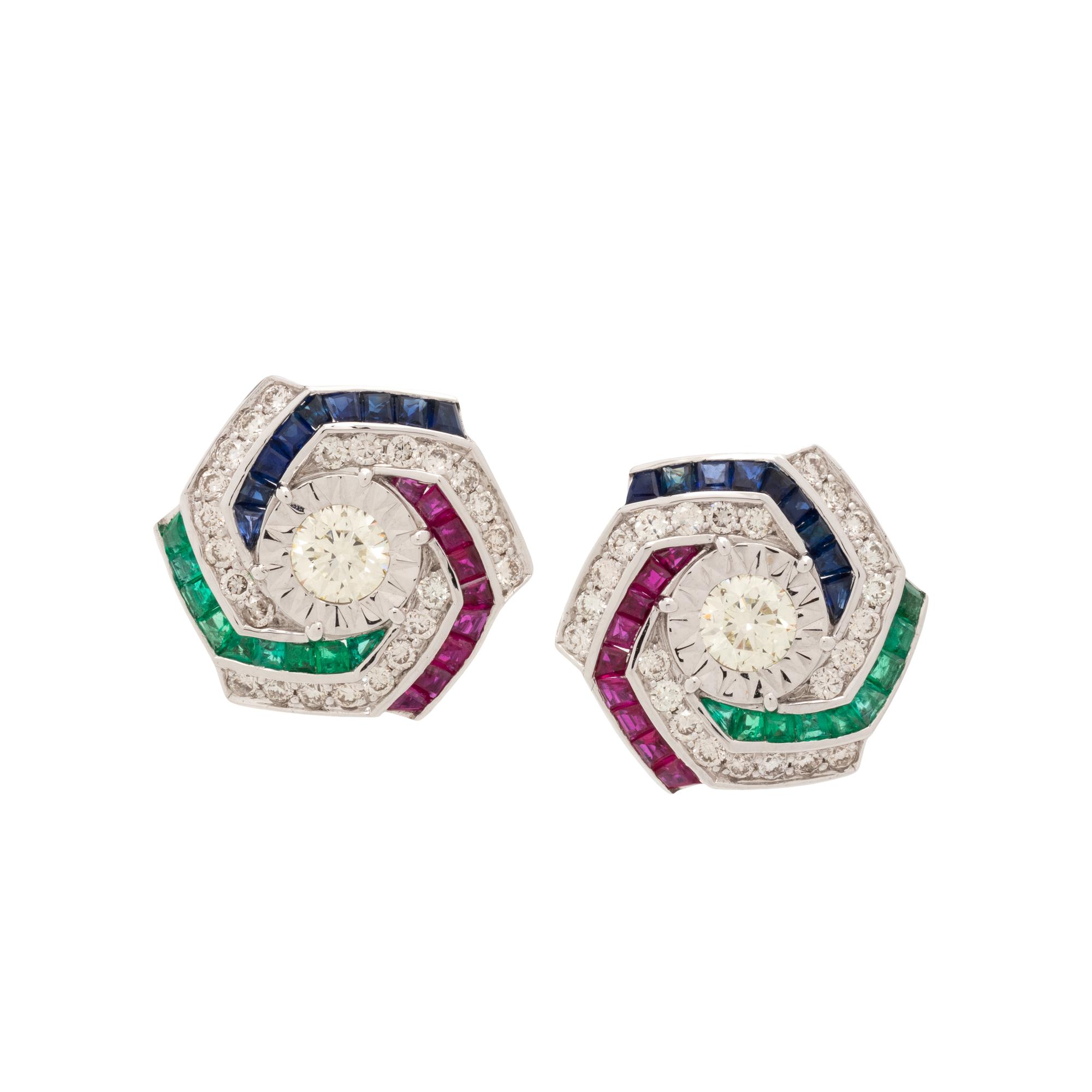 DIAMOND, RUBY, SAPPHIRE AND EMERALD EARRINGS