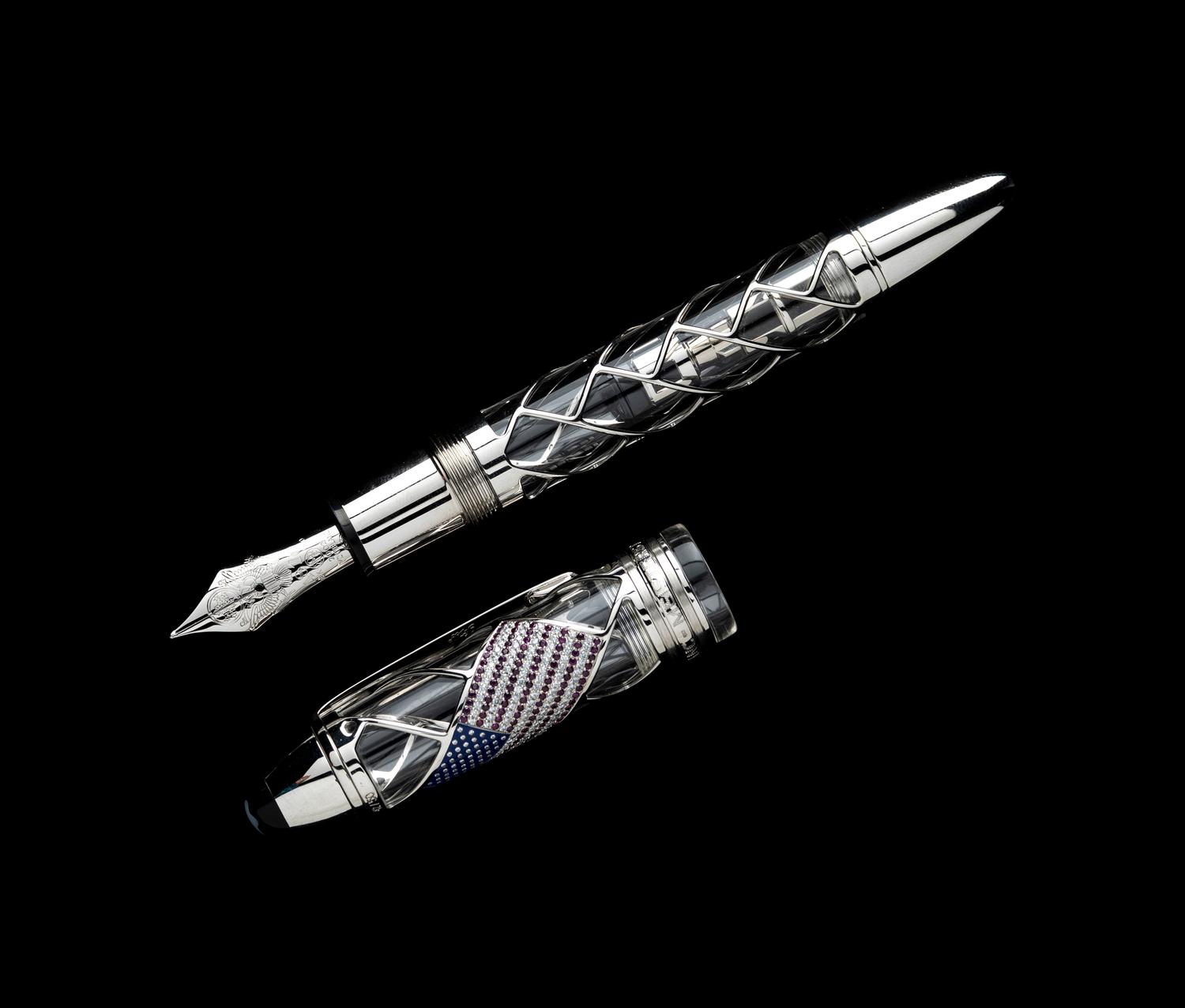A Montblanc Stars and Stripes: 50 Limited Edition Solid Gold Skeleton Fountain Pen