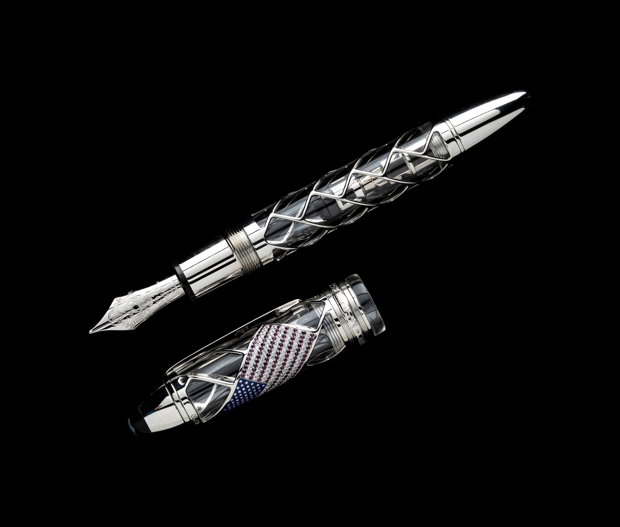 A Montblanc Stars and Stripes: 50 Limited Edition Solid Gold Skeleton Fountain Pen