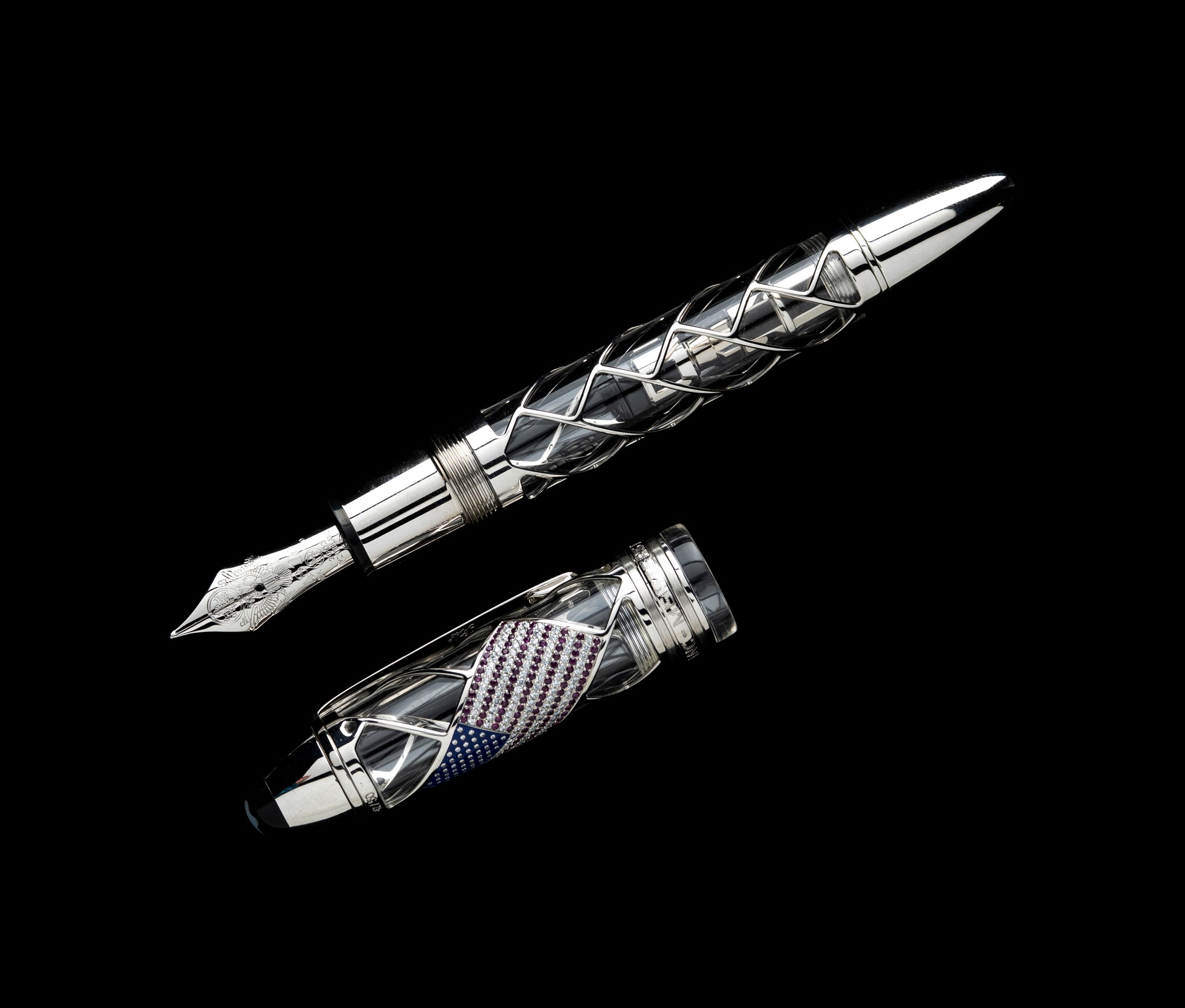 A Montblanc Stars and Stripes: 50 Limited Edition Solid Gold Skeleton Fountain Pen