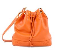 A Chanel Mandarin Caviar Leather Drawstring Bucket Bag, 14" x 12" x 4"; Strap drop: 19.75".