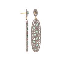EMERALD, RUBY AND DIAMOND EARRINGS