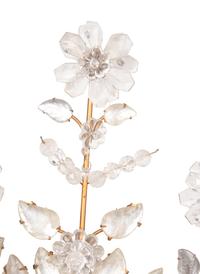 A Pair of Gilt Metal and Rock Crystal Three-Light Sconces