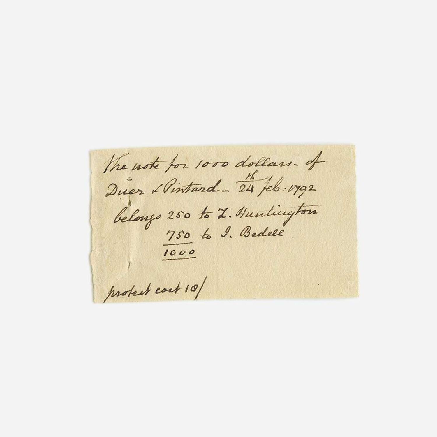 [Hamilton, Alexander] [Panic of 1792] Duer, William Signed Promissory Note