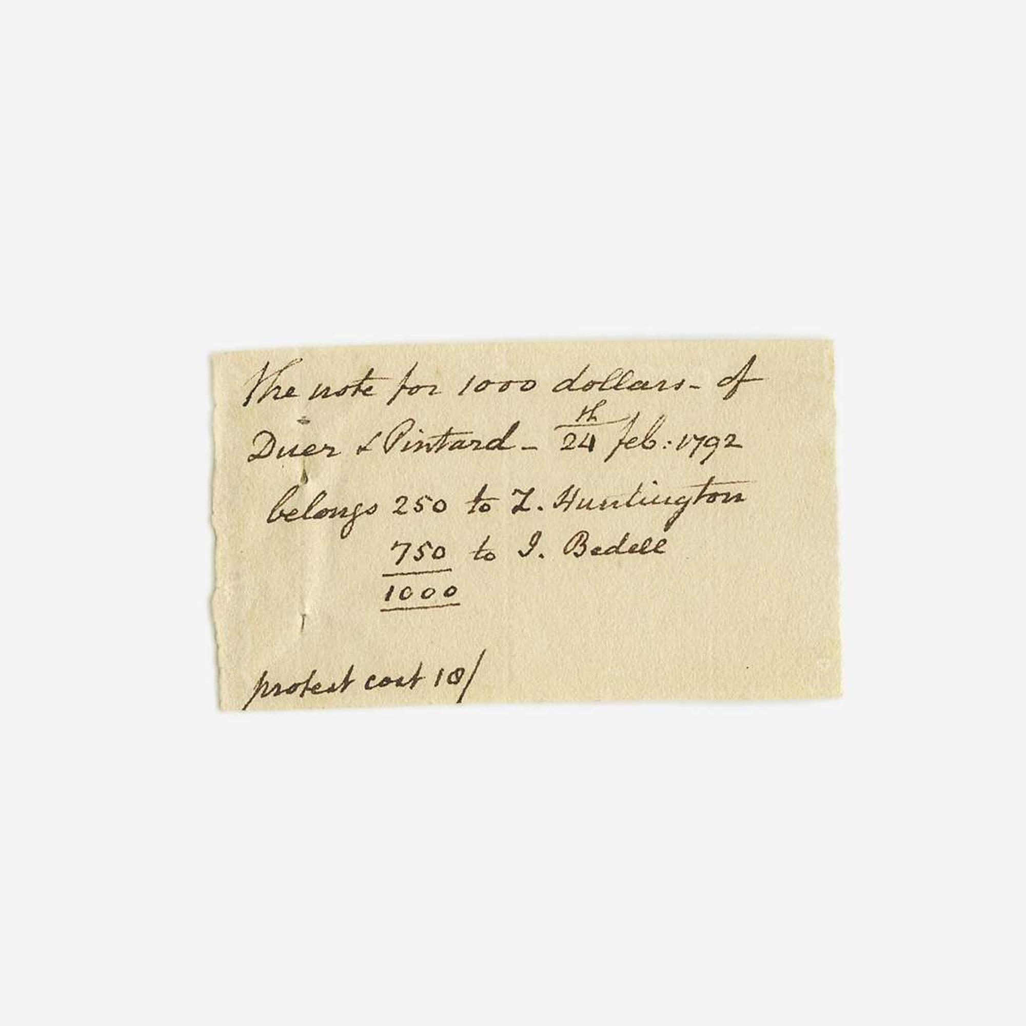 [Hamilton, Alexander] [Panic of 1792] Duer, William Signed Promissory Note