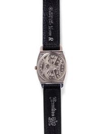 HAMILTON, STAINLESS STEEL AND 18K WHITE GOLD ELECTROPLATE 'PIPING ROCK YANKEE' WRISTWATCH