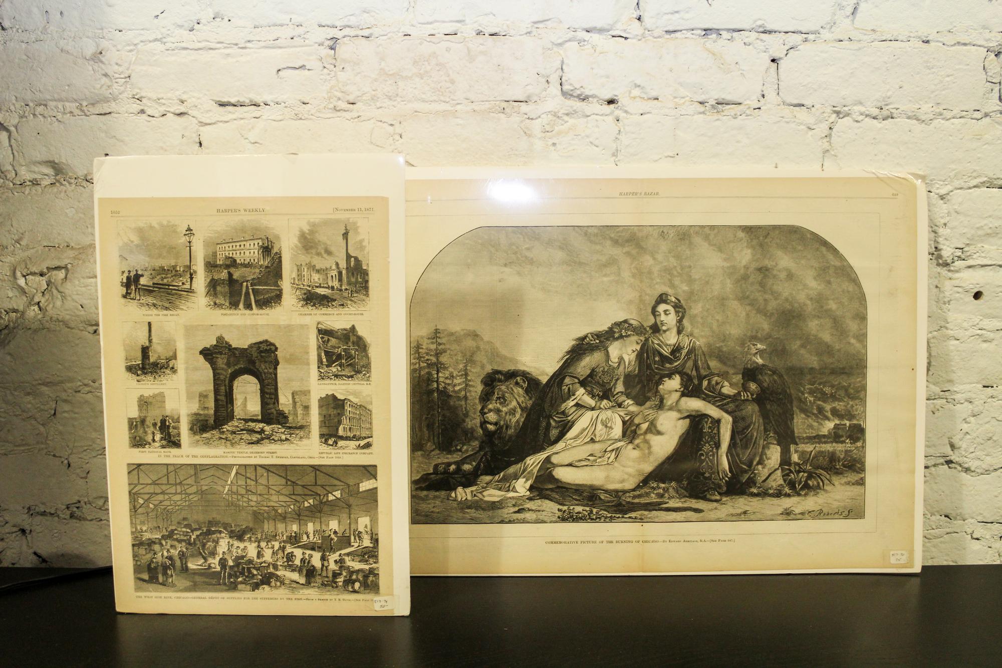 PRINTS (HARPER'S WEEKLY) Dated from 1857-1916. Five of the prints depict and describe the Great Chicago Fire of 1871.