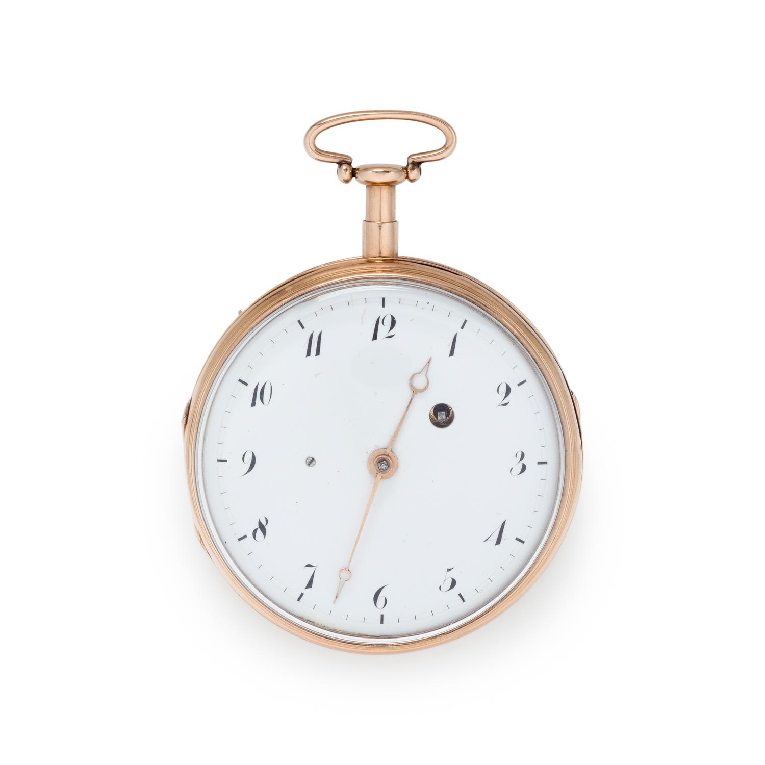 18K PINK GOLD QUARTER REPEATER OPEN FACE POCKET WATCH