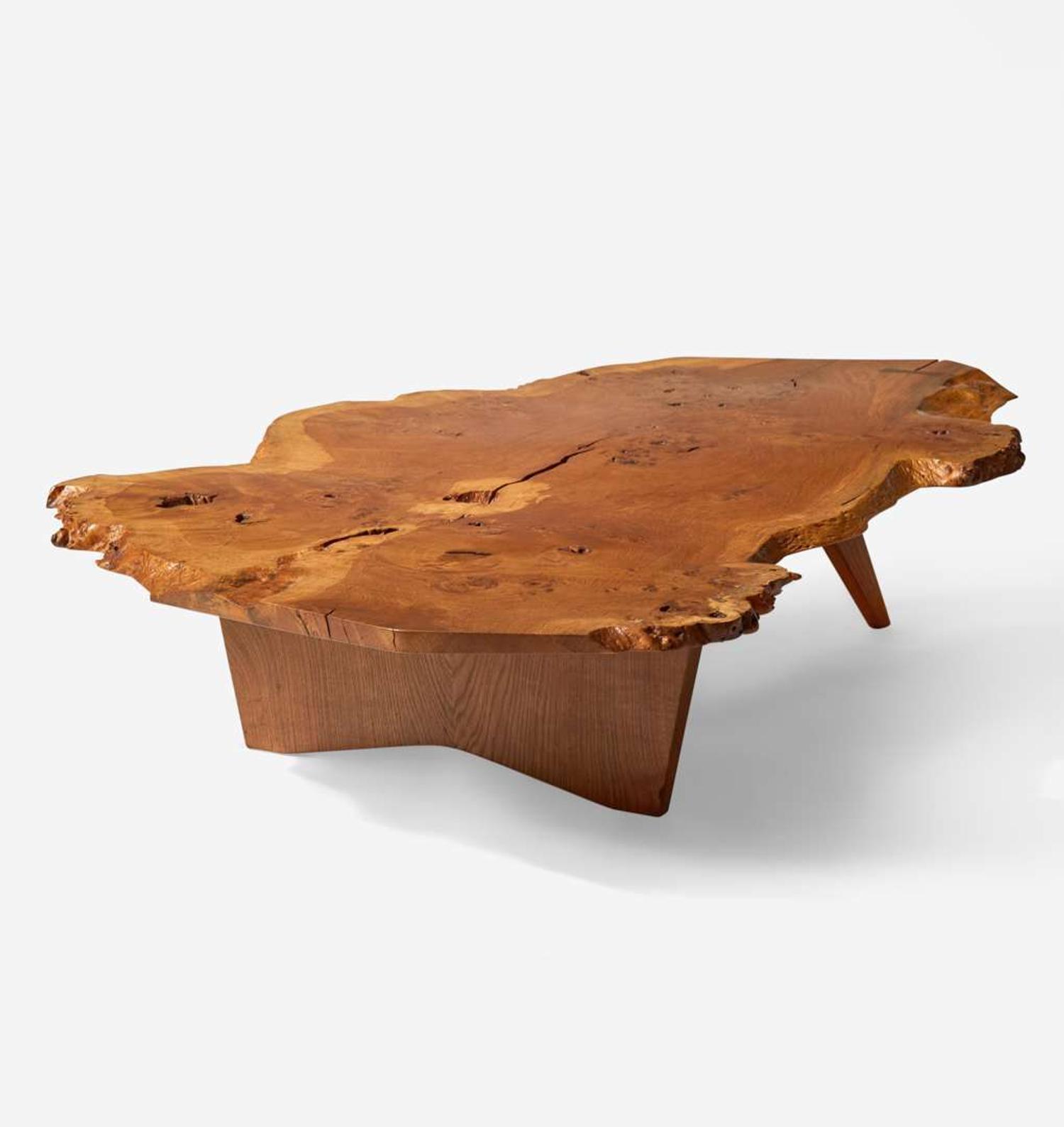 George Nakashima (American, 1905-1990) Exceptional English Oak Burl "Slab" Coffee Table, New Hope, Pennsylvania, 1967