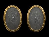 A Pair of French Molded Glass Cameo Plaques in Gilt Bronze Frames