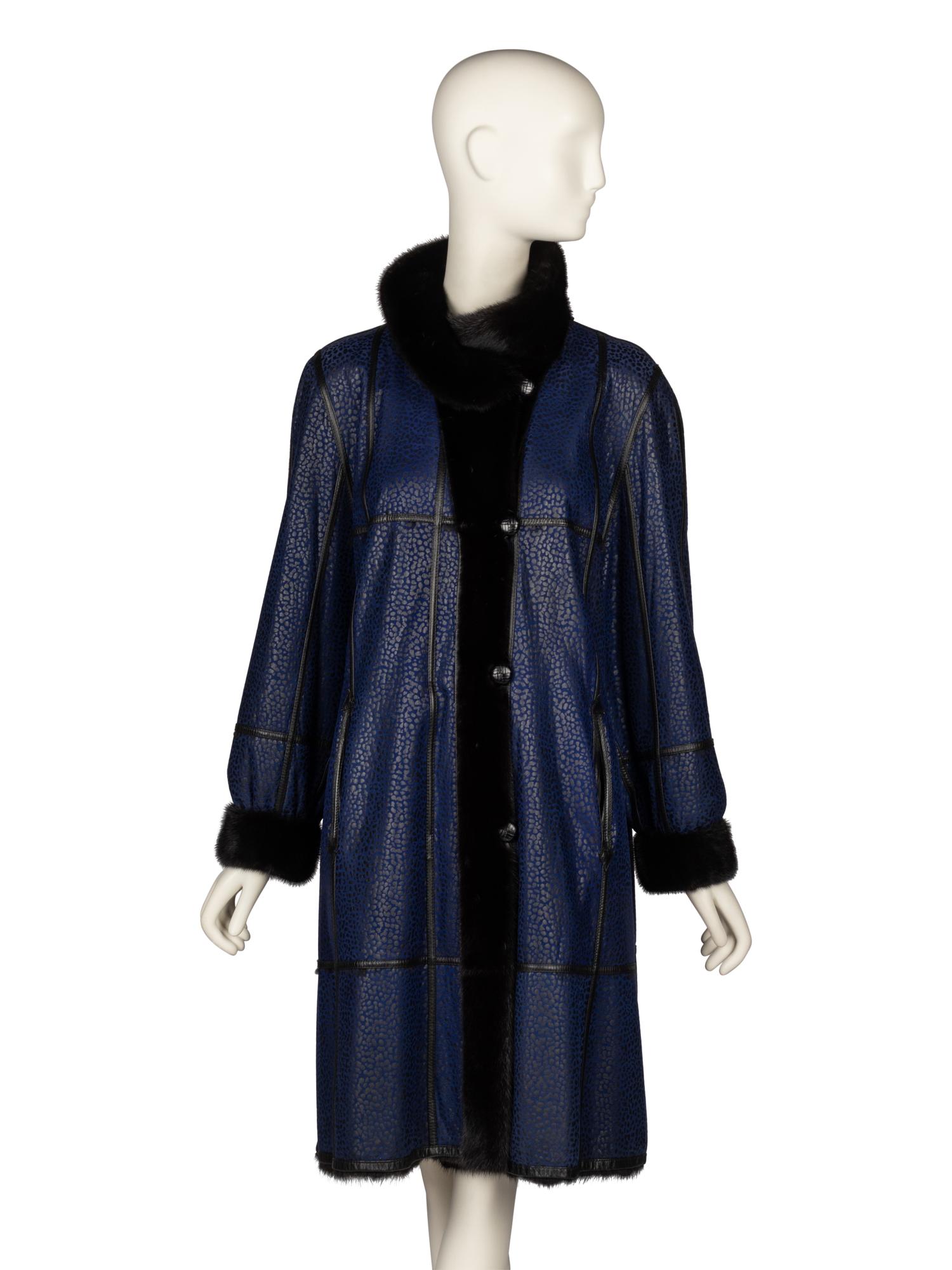 Linnanen, Reversible Mink Fur & Blue Leather Coat
