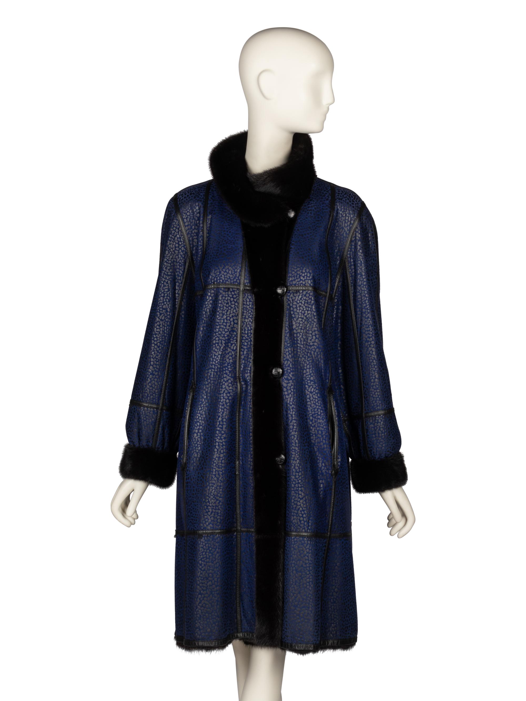 Linnanen, Reversible Mink Fur & Blue Leather Coat