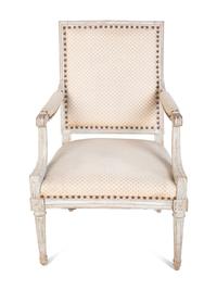 A Louis XVI Style Carved and Painted Fauteuil — 20TH CENTURY