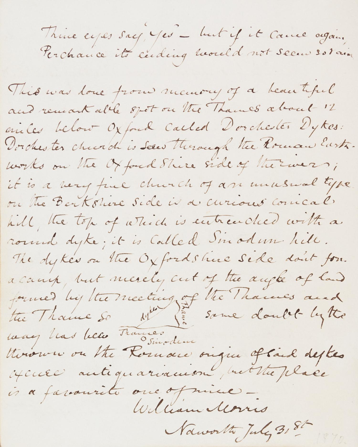 MORRIS, WILLIAM. Autograph manuscript poem, untitled, with MS explanation by author, signed ("William Morris"), Naworth, n.d. [1870]