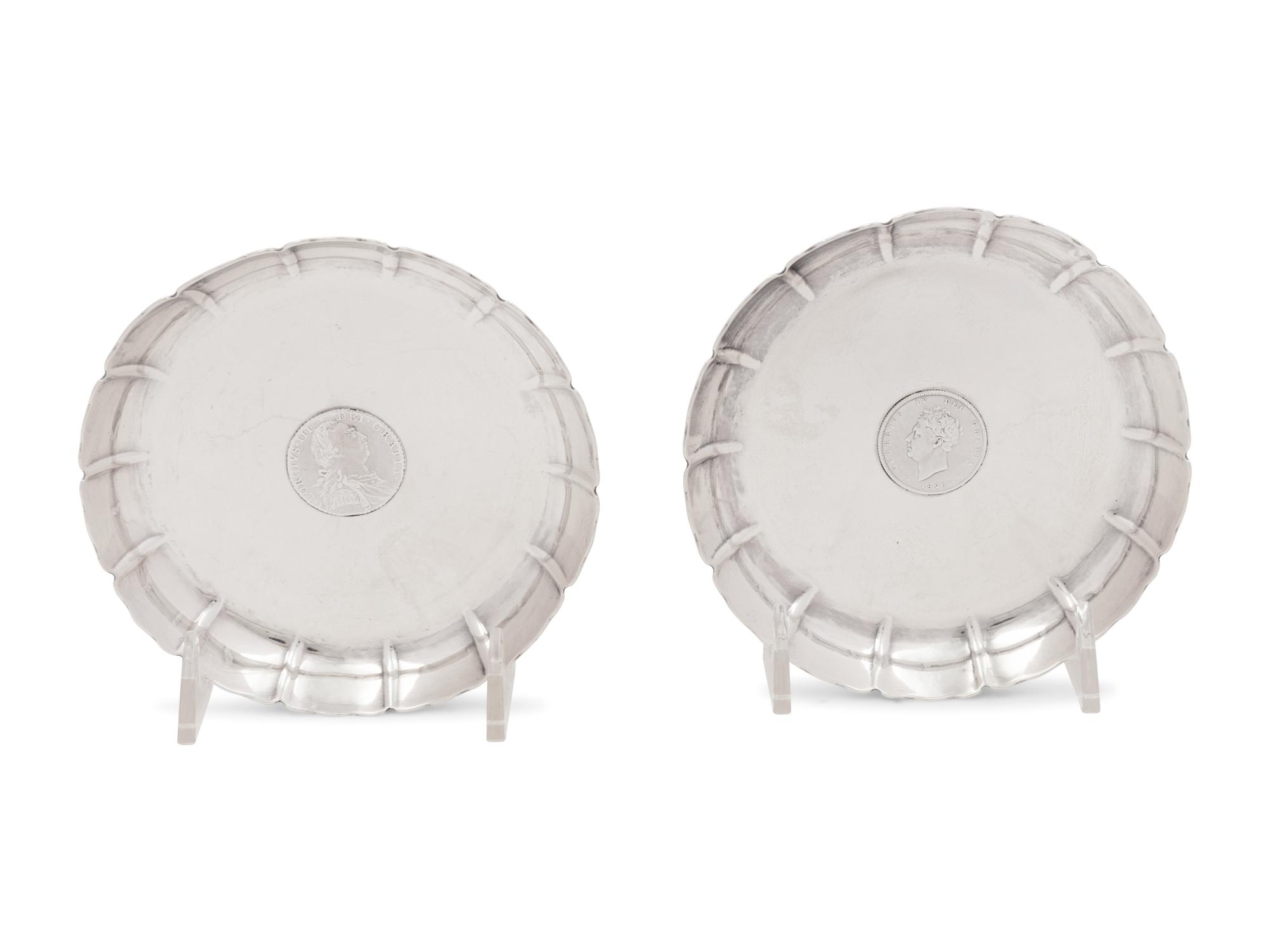 A Pair of Edwardian Silver Coin-Inset Dishes