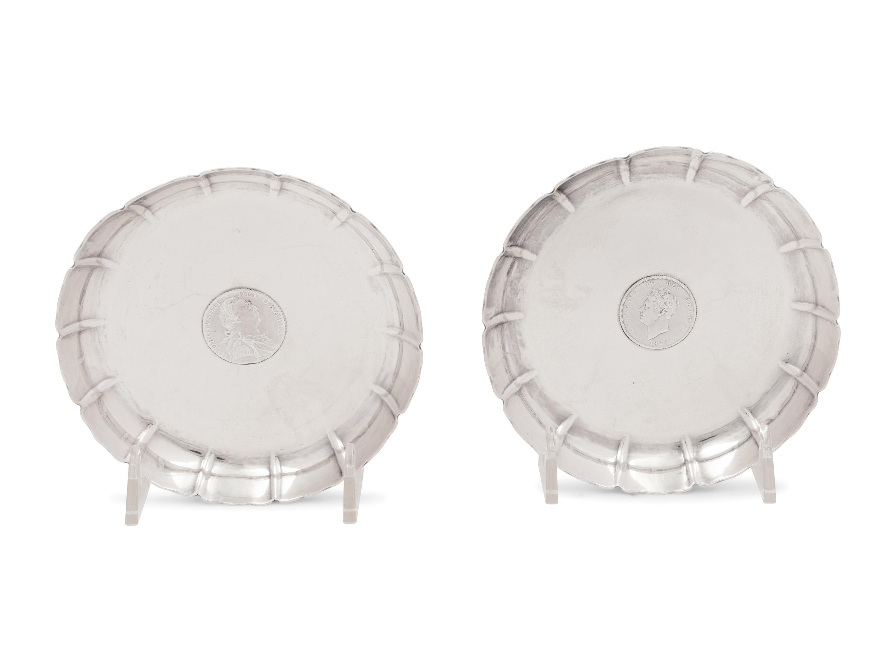 A Pair of Edwardian Silver Coin-Inset Dishes
