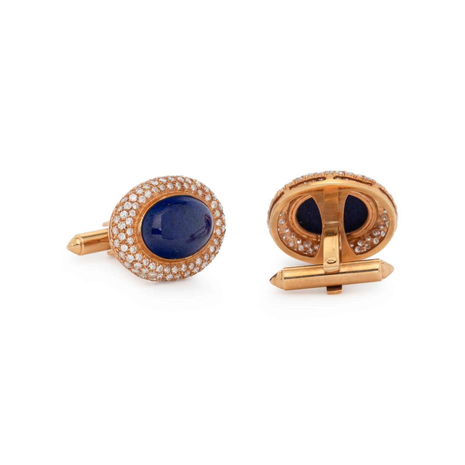 LAPIS LAZULI AND DIAMOND CUFFLINKS