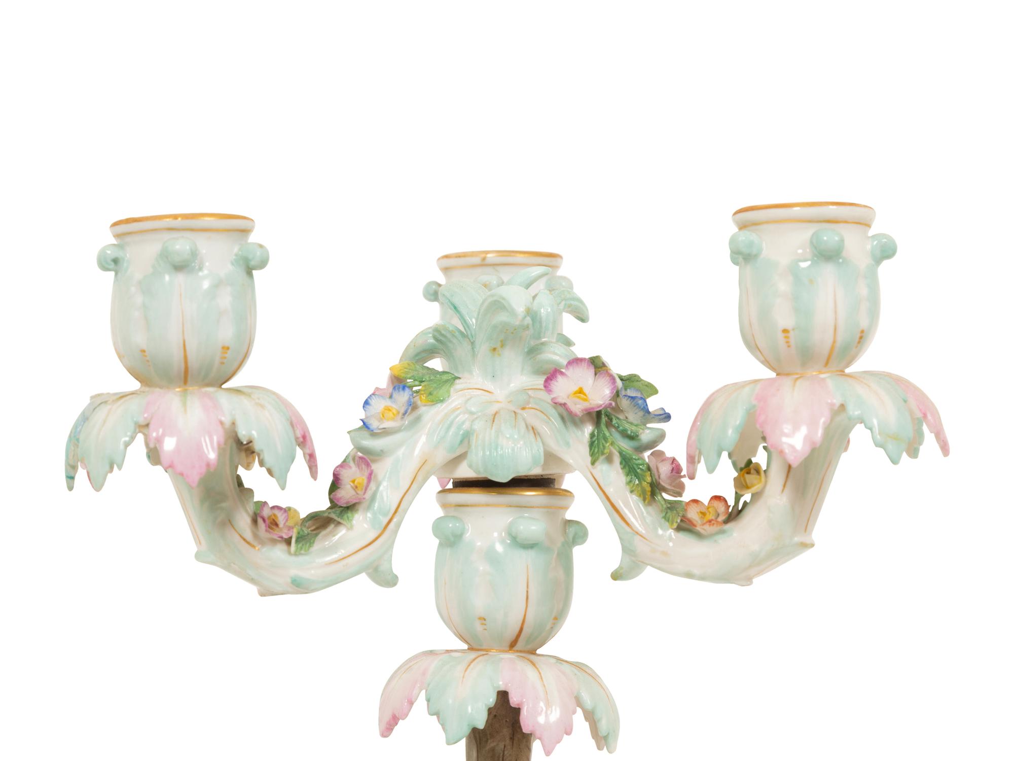 A Pair of Meissen Porcelain Figural Candelabra