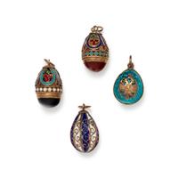 ANTIQUE, RUSSIAN, ENAMEL EGG PENDANTS