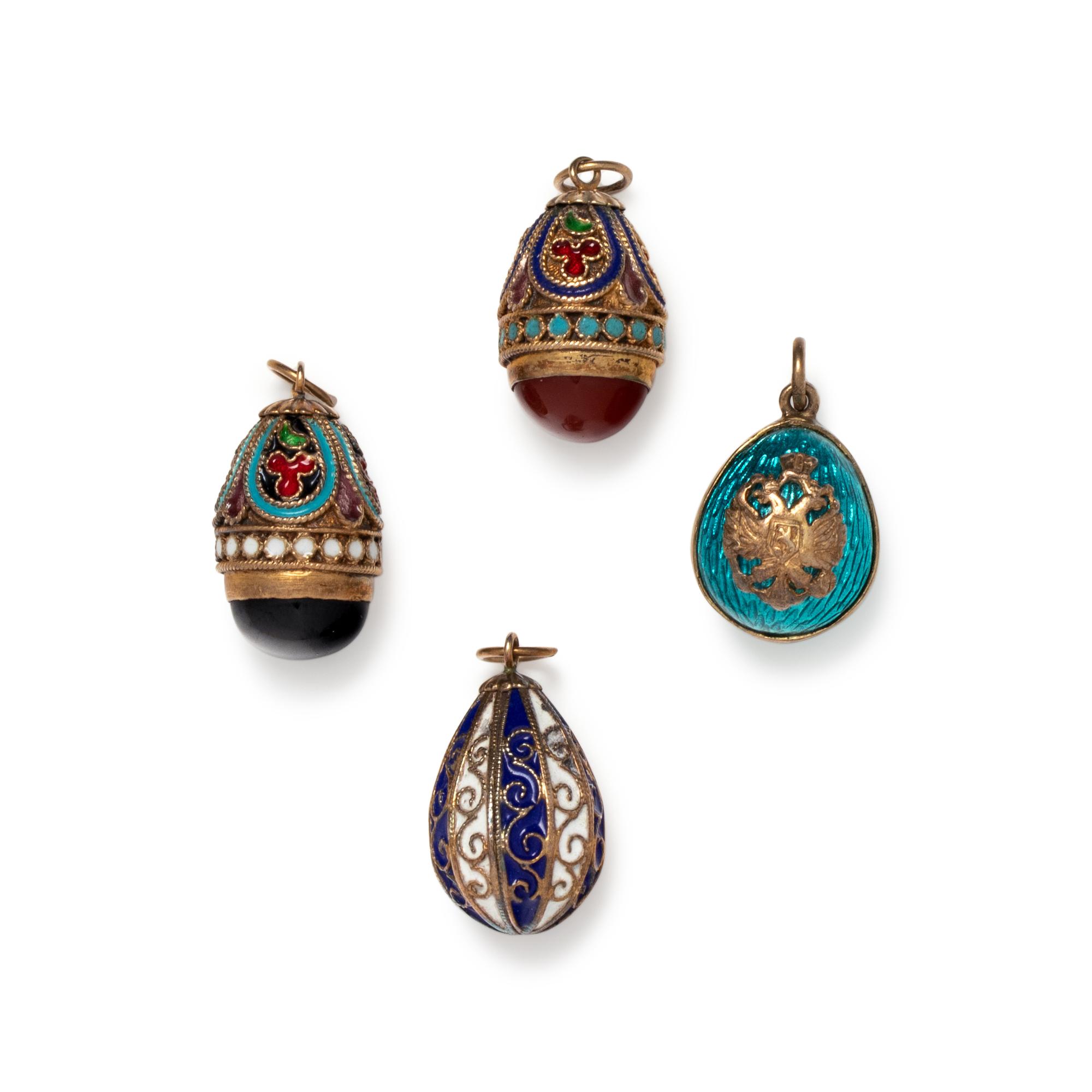 ANTIQUE, RUSSIAN, ENAMEL EGG PENDANTS