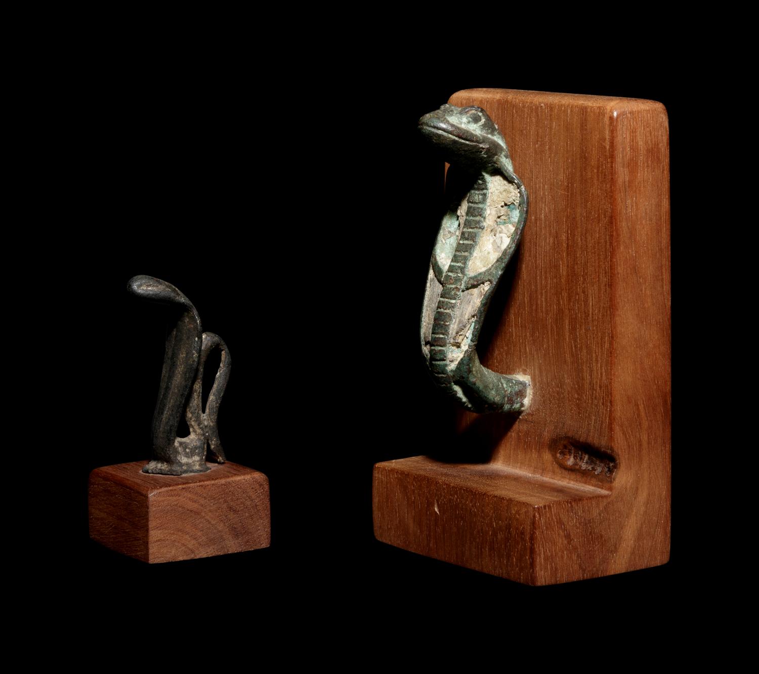 Two Egyptian Bronze Uraeus Finials