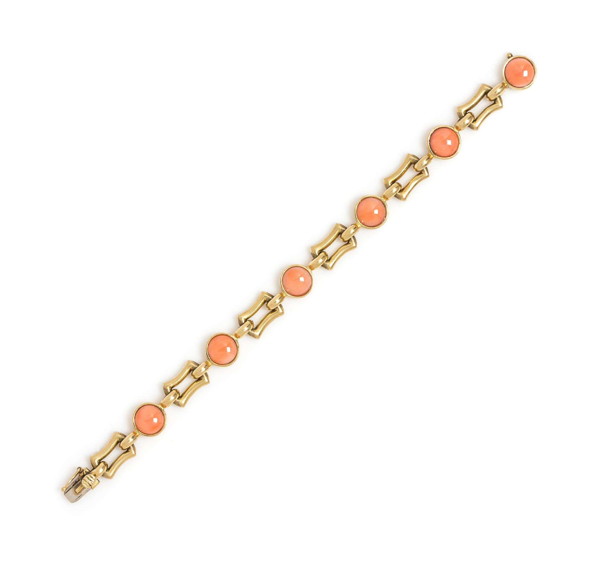 An 18 Karat Yellow Gold and Coral Bracelet, Tiffany & Co., 16.20 dwts.