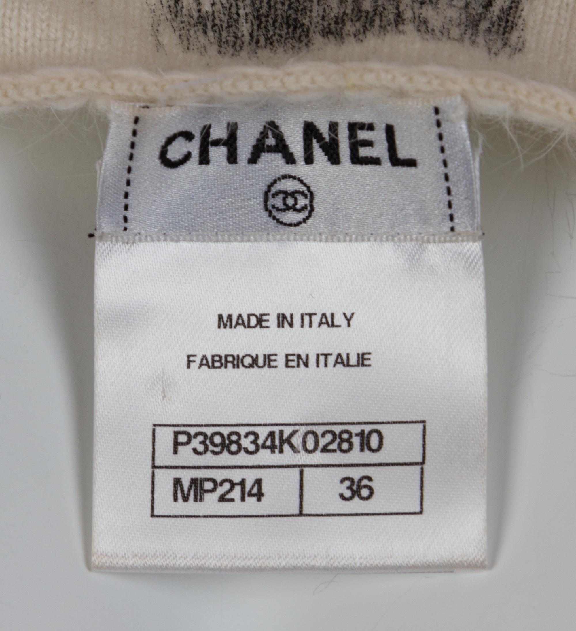 A Chanel Cream and Grey Cashmere Brushstroke Dress, Size 36.