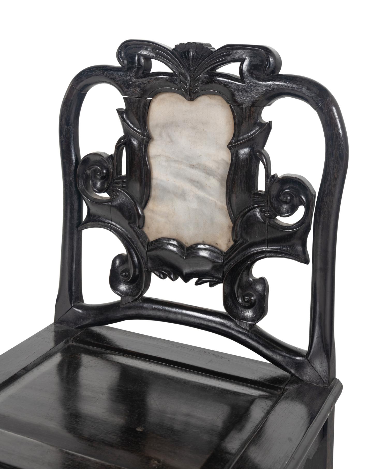 A Pair of Chinese Marble Inset Tielimu Side Chairs