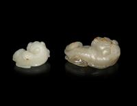 Two Chinese Carved Jade Groups of Fu Lions