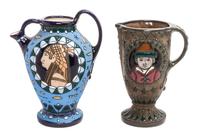 Two Amphora Pottery Pitchers Height of taller 8 3/4 inches.