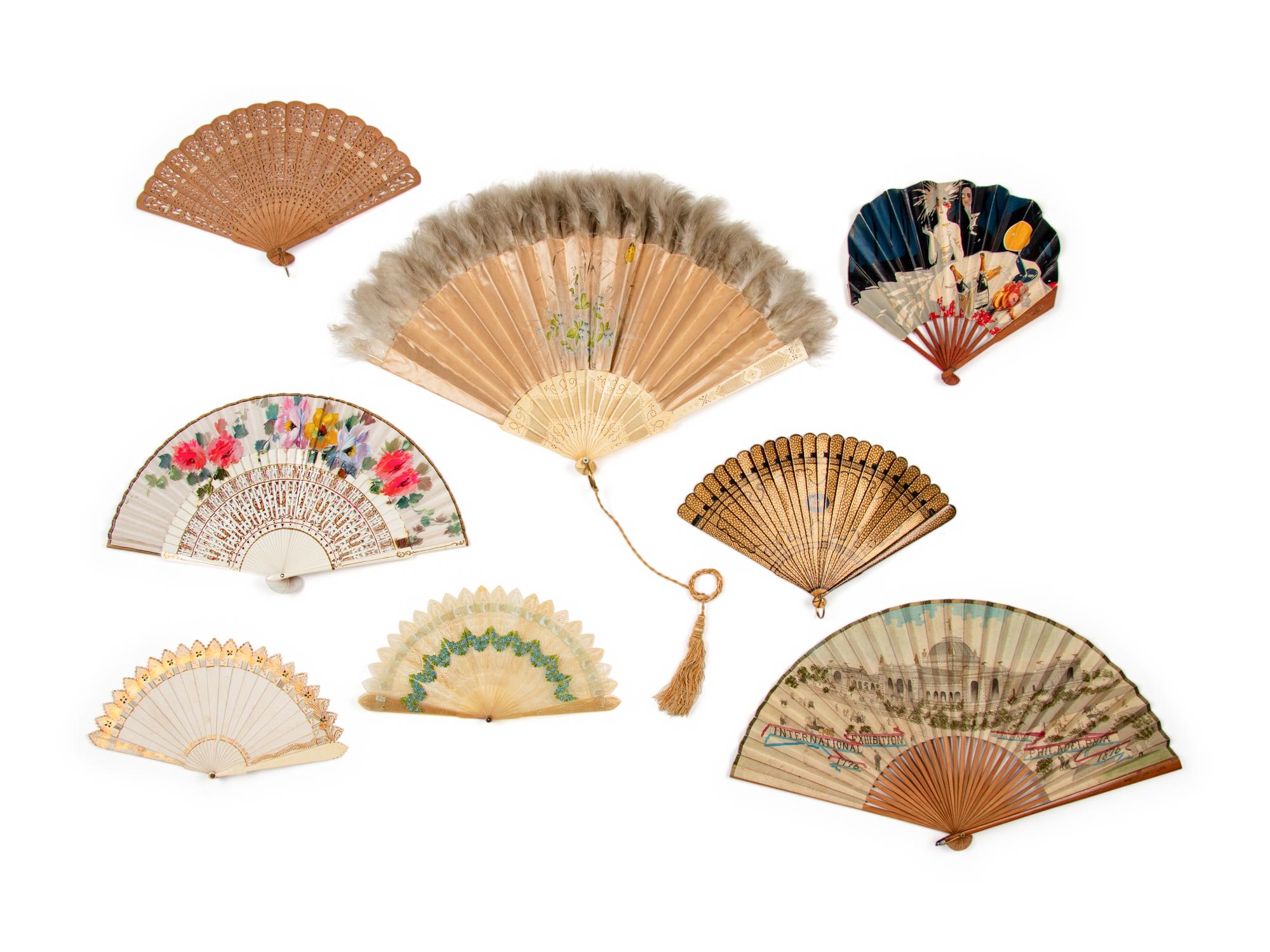 Collection of Thirteen Fans & Three Handkerchiefs, 1850-1930