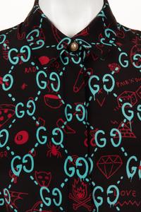 Gucci Silk Print Belted Dress with GG Logo, Spring 2017