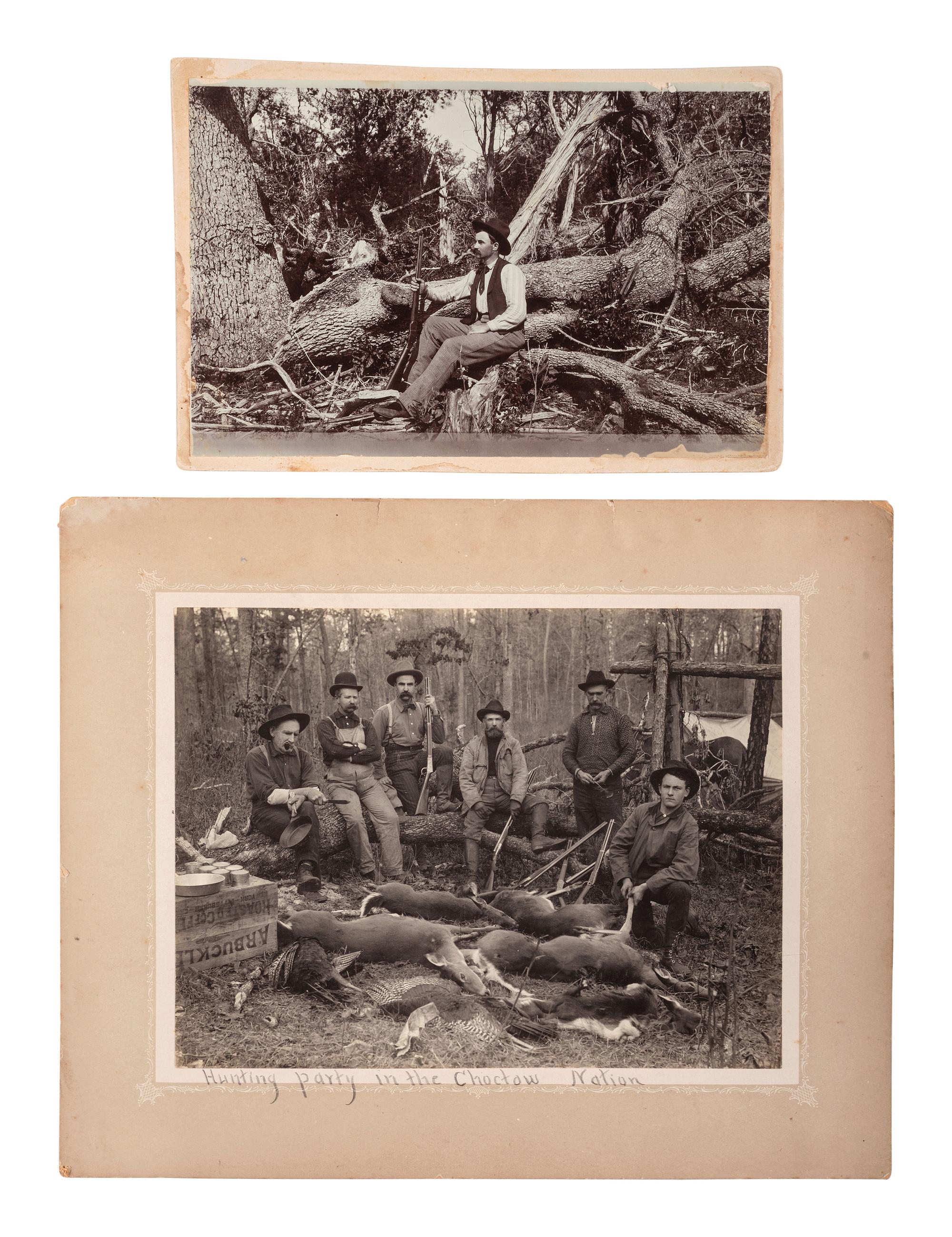 IRWIN, William Edward "Ed" (1871-1935). An archive of 7 photographs of hunting scenes in Indian Territory, Oklahoma, and Texas Hill Country. ca 1880s–1890s.