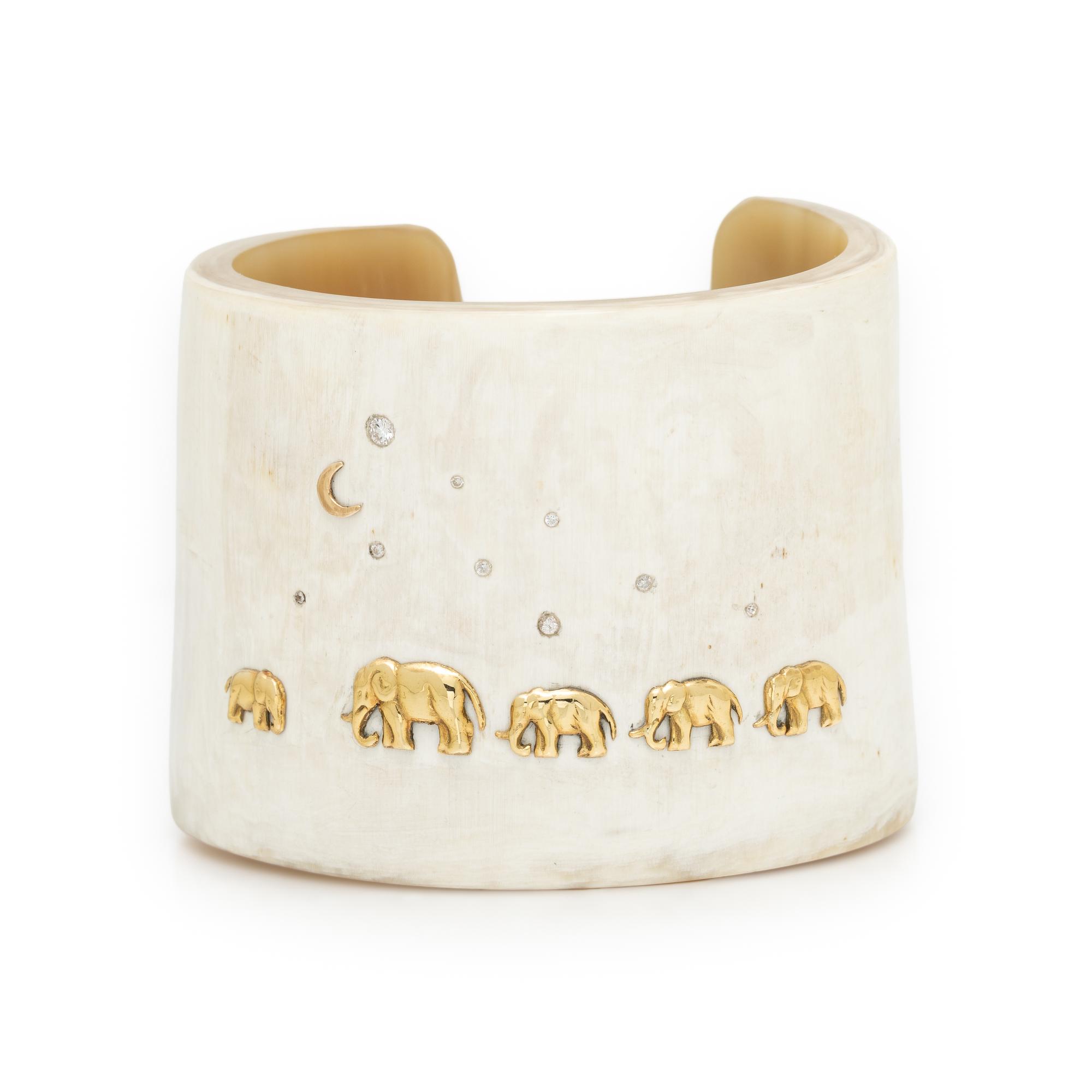SHOMPOLE COLLECTION, RESIN, DIAMOND, AND YELLOW GOLD ELEPHANT CUFF BRACELET