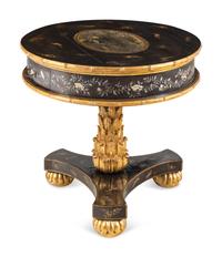A Japanese Export Mother-of-Pearl and Abalone Inlaid Black Lacquer and Parcel Gilt Center Table