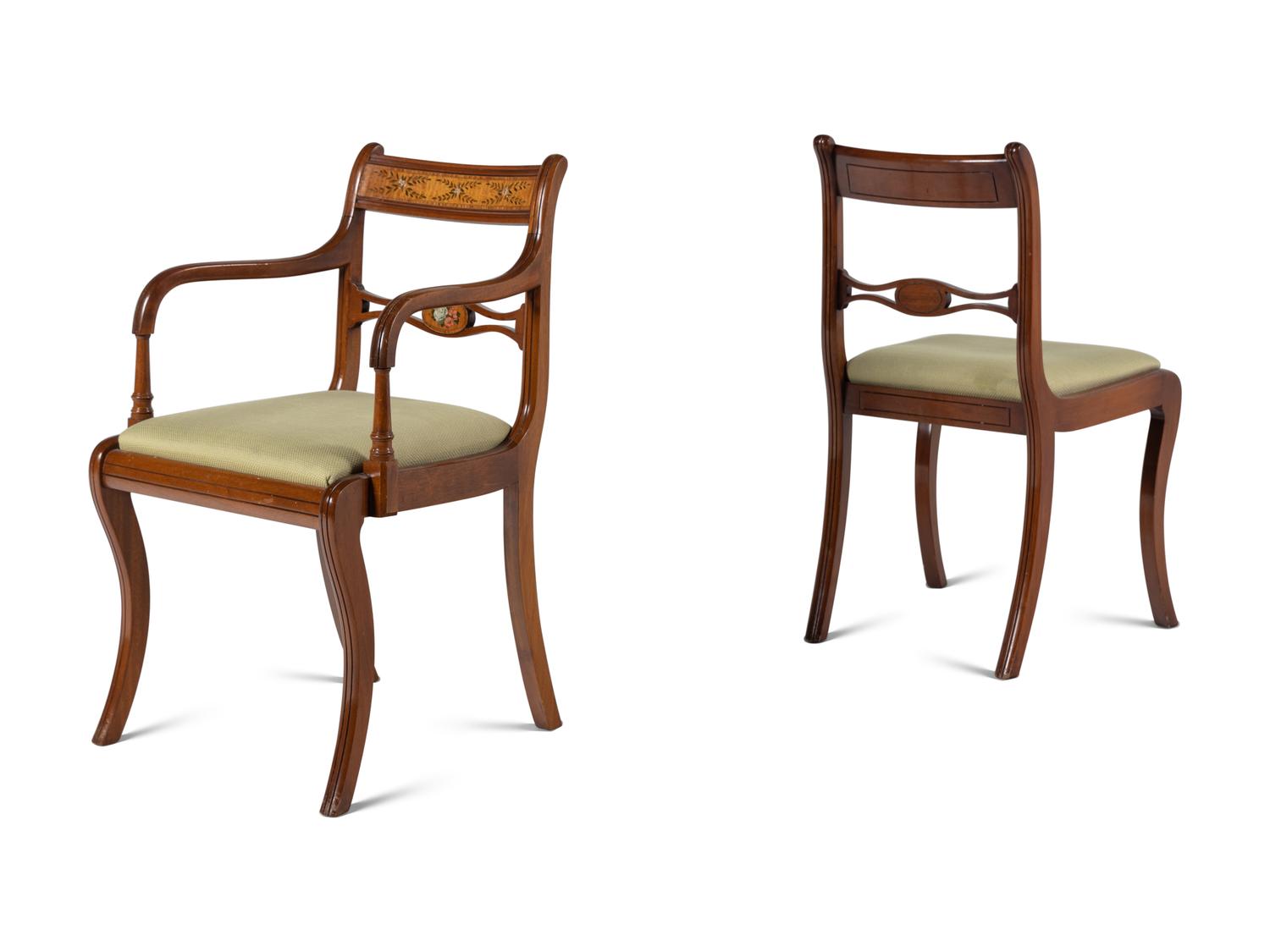 A Set of Six Regency Style Painted Satinwood Chairs