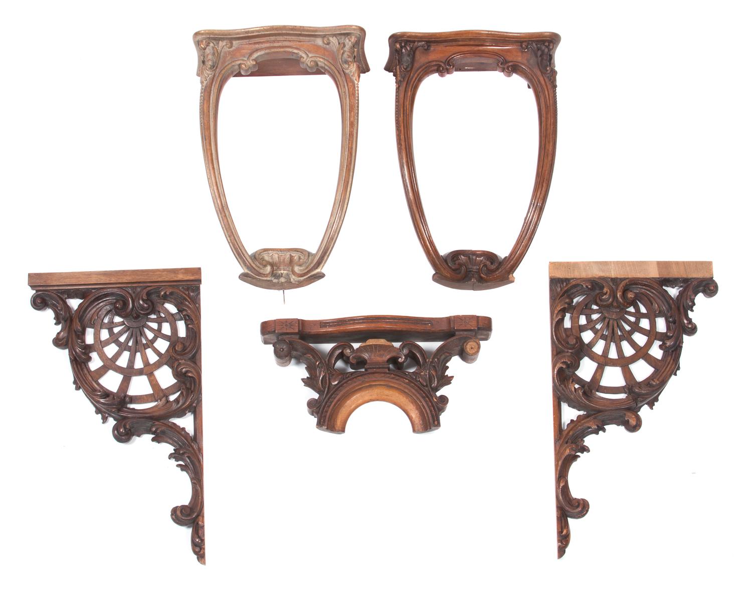 A Pair of Rococo Pierce Carved Mahogany Brackets Height of first 18 inches. — 19TH CENTURY