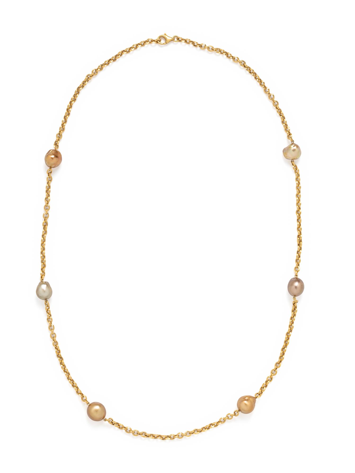 YVEL, YELLOW GOLD AND CULTURED BAROQUE PEARL STATION NECKLACE