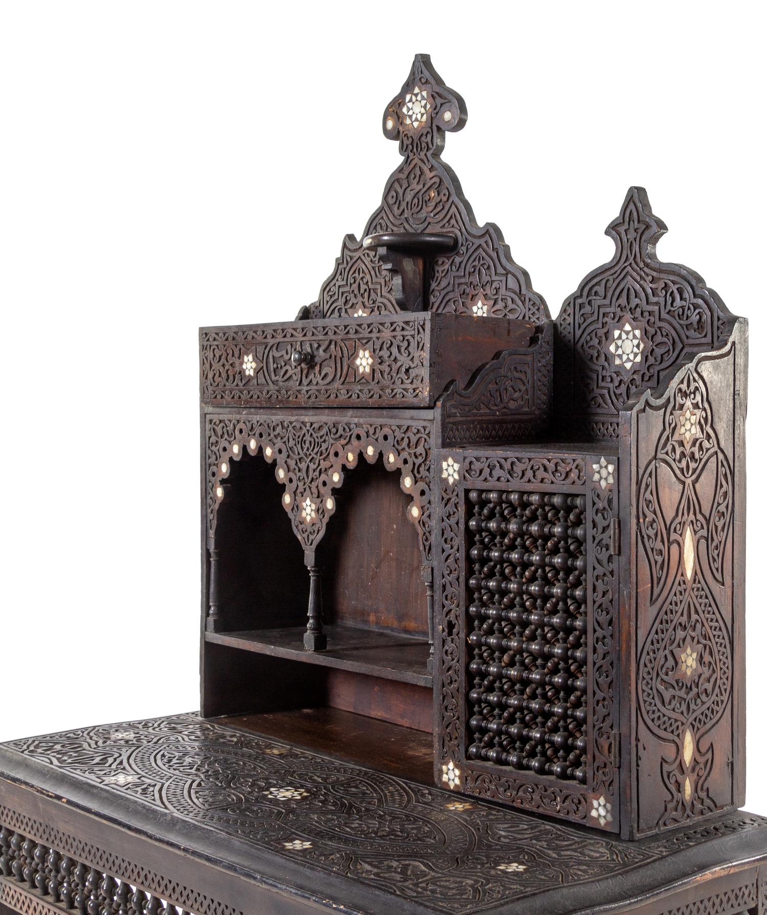 A Syrian Mother-of-Pearl Inlaid Carved Walnut Desk