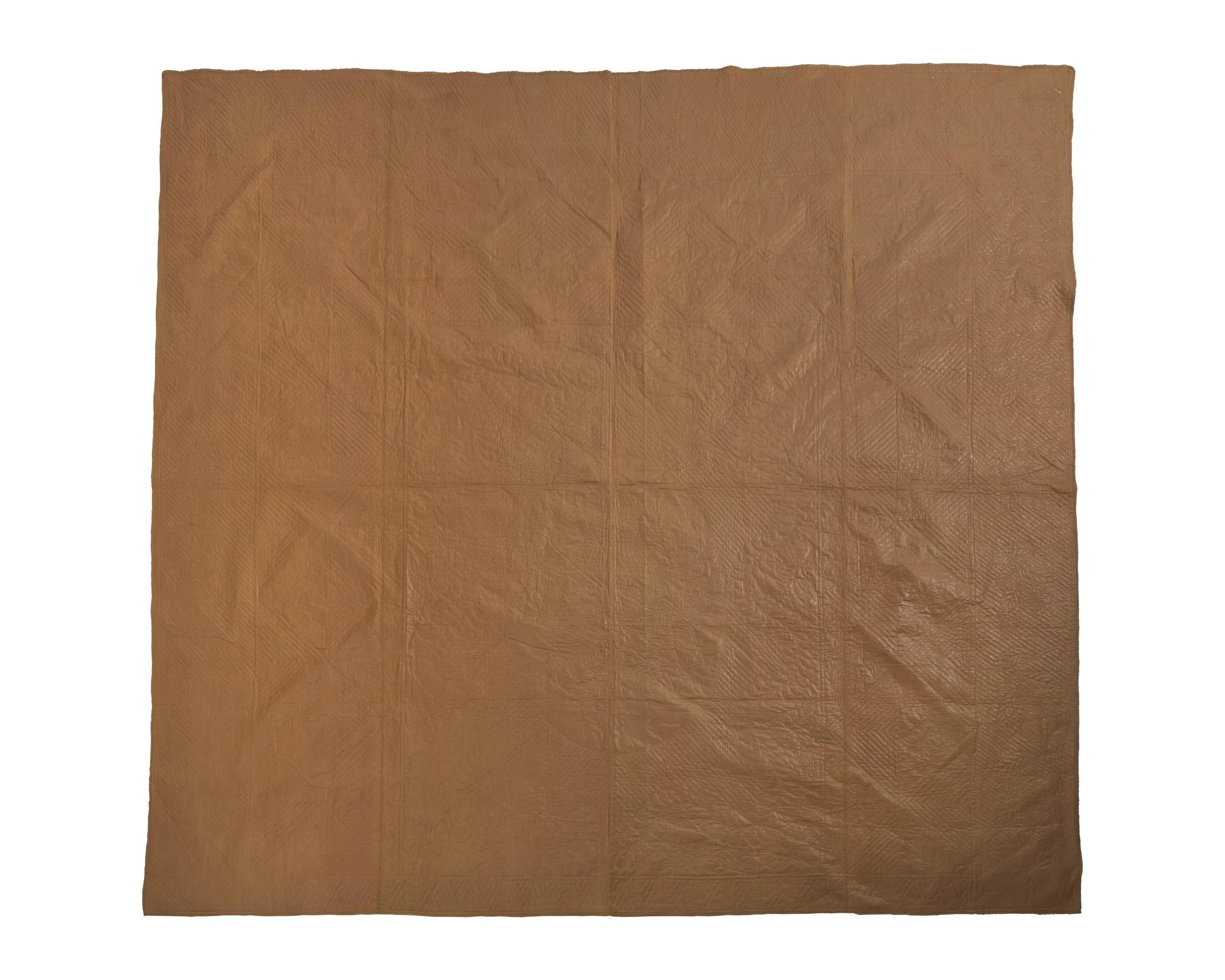 A Silk and Glazed Cotton "Square" Pattern Quilt, 19th Century