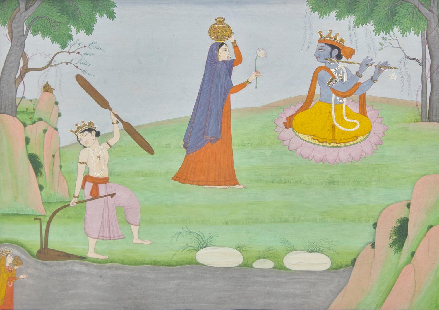 A Scene from the Dasavatara: Balarama Drawing Water for Krishna, India, Pahari Hills Style, Second Half of 19th Century — 十九世紀下半葉 帕哈裡丘陵風格《十化身》圖