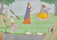 A Scene from the Dasavatara: Balarama Drawing Water for Krishna, India, Pahari Hills Style, Second Half of 19th Century — 十九世紀下半葉 帕哈裡丘陵風格《十化身》圖
