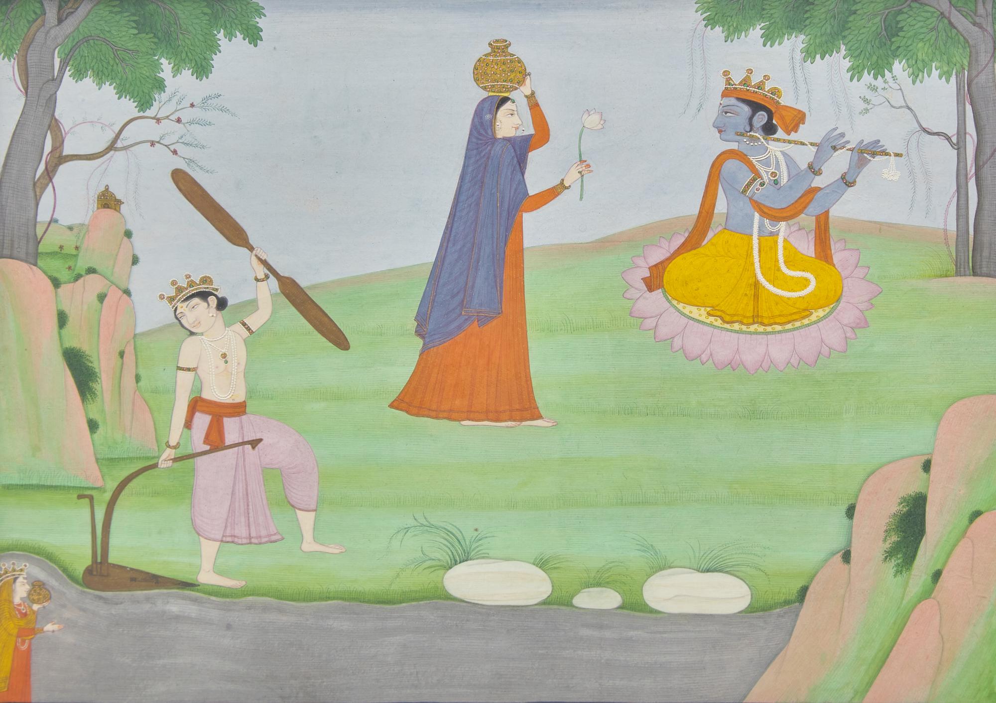 A Scene from the Dasavatara: Balarama Drawing Water for Krishna, India, Pahari Hills Style, Second Half of 19th Century — 十九世紀下半葉 帕哈裡丘陵風格《十化身》圖