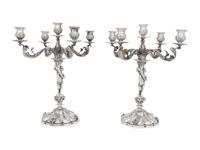 A Pair of Italian Silver Five-Light Candelabra