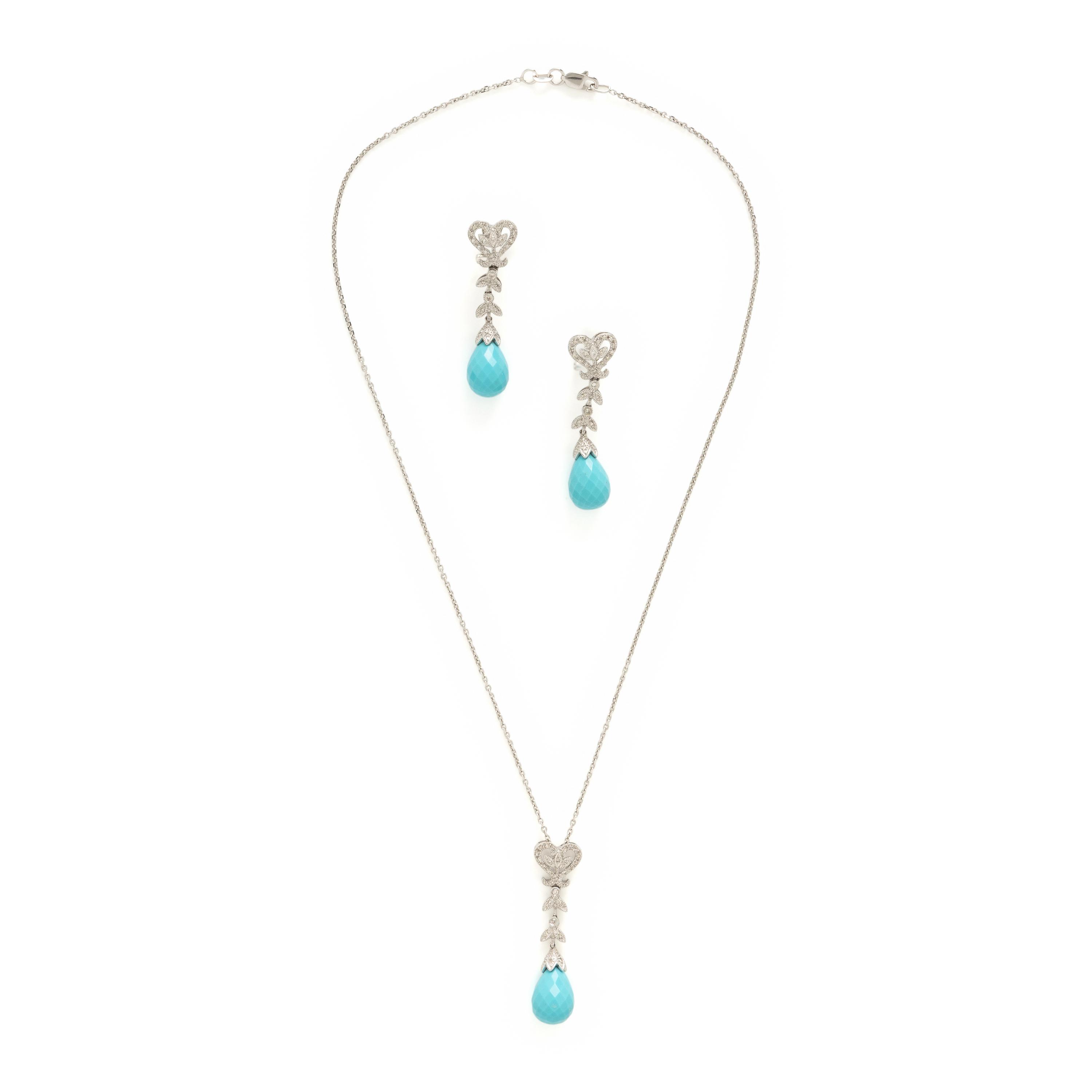 Blue Hardstone, Diamond, and White Gold Demi Parure